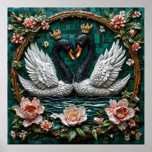 Póster Dos elegantes cisnes con coronas
