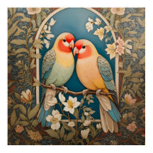 Dos elegantes Lovebirds Vintage Floral