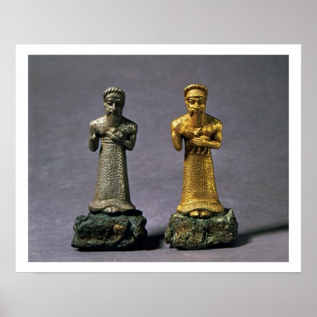 Póster Dos estatuillas de hombres con ofrendas de cabras, (Frente)