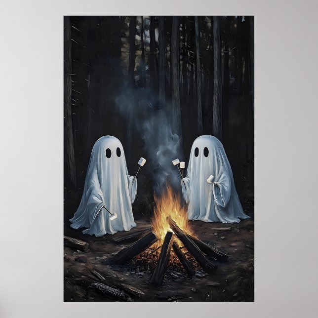 Póster Dos Fantasmas Junto a Fogata en Bosque Con Malvavi (Frente)