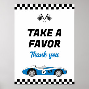 Póster Dos Fast Blue Vintage Race Car Favor de Cumpleaños