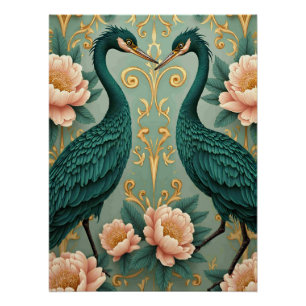 Póster dos garzas verdes elegantes 