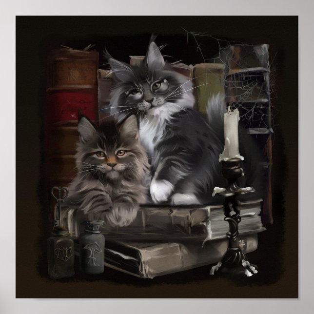 Póster Dos gatitos de Maine Coon peleados (Frente)