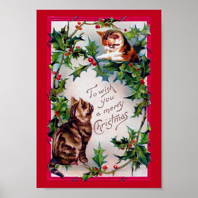 Póster Dos gatitos y Navidades Holly (Frente)
