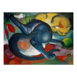Póster Dos gatos, azul y amarillo (1912) de Franz Marc