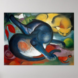 Póster "Dos Gatos, Azul y Amarillo" de Franz Marc (1912)