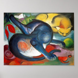 Póster Dos gatos, azul y amarillo, Franz Marc