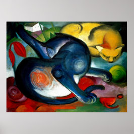 Póster Dos gatos, azul y amarillo por Franz Marc