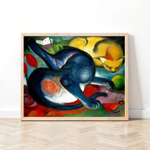 Póster Dos gatos, azules y amarillos por Franz Marc