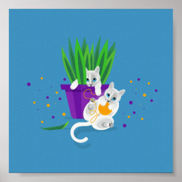 Póster Dos gatos blancos geométricos jugando alrededor