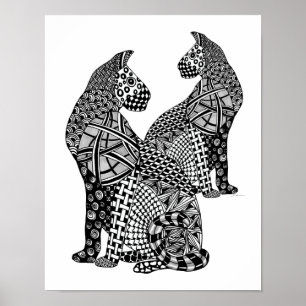 Póster Dos gatos blancos y negros trenzados Cougar