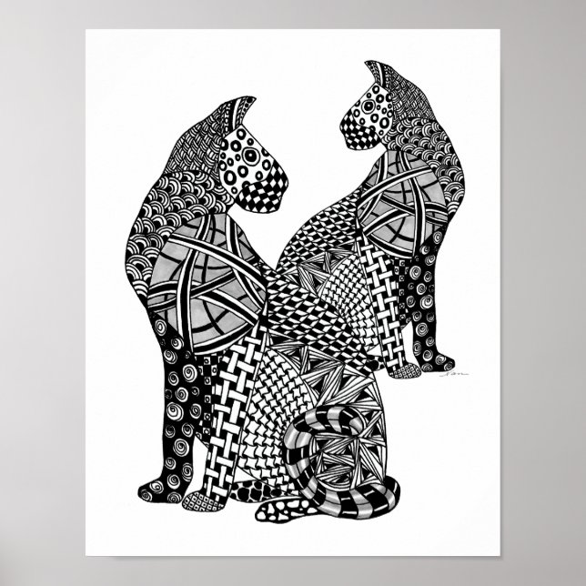 Póster Dos gatos blancos y negros trenzados Cougar (Frente)