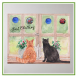 Póster Dos gatos en la ventana Flores de sereno escénico<br><div class="desc">Qué poster escénico y relajante, dos gatos sentados en la ventana mirando al verde del paisaje con los jarrones de las flores. Disfruta del encantador poster por ti mismo o como regalo. Si tiene alguna pregunta, sólo tiene que enviar un chat o un correo electrónico a charmdesignstudio@rcn.com y estaremos encantados...</div>