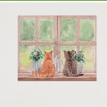 Póster Dos gatos en la ventana Flores de sereno escénico<br><div class="desc">Qué poster escénico y relajante, dos gatos sentados en la ventana mirando al verde del paisaje con los jarrones de las flores. Disfruta del encantador poster por ti mismo o como regalo. Si tiene alguna pregunta, sólo tiene que enviar un chat o un correo electrónico a charmdesignstudio@rcn.com y estaremos encantados...</div>
