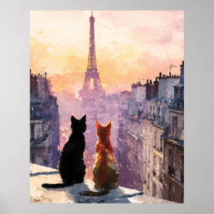 Póster Dos Gatos En Un Tejado De París