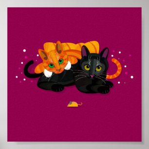 Póster Dos gatos geométricos colocados uno al lado del ot