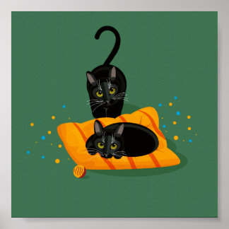 Póster Dos gatos negros geométricos uno se sentó en el co