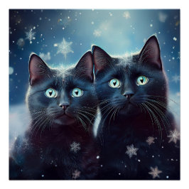 Póster Dos gatos negros que se nivelan