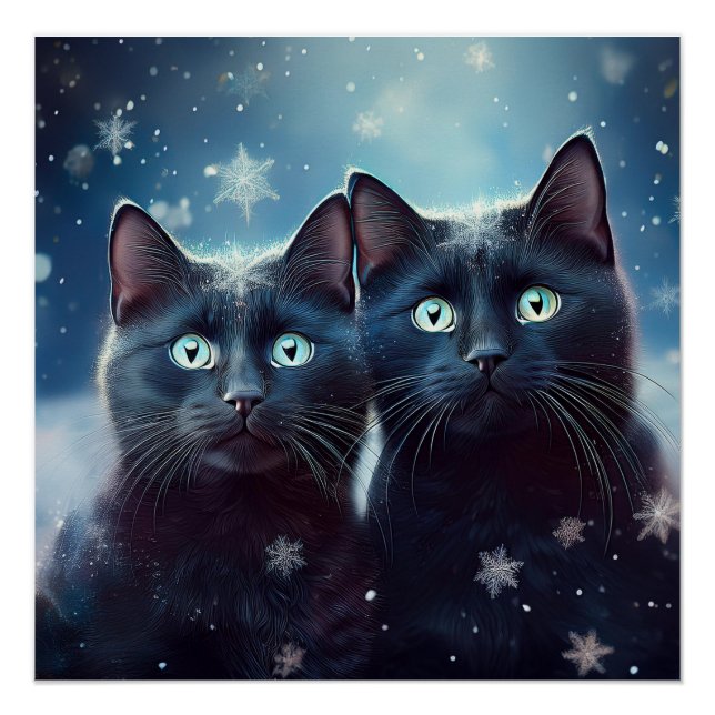 Póster Dos gatos negros que se nivelan (Anverso)