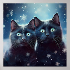 Póster Dos gatos negros que se nivelan