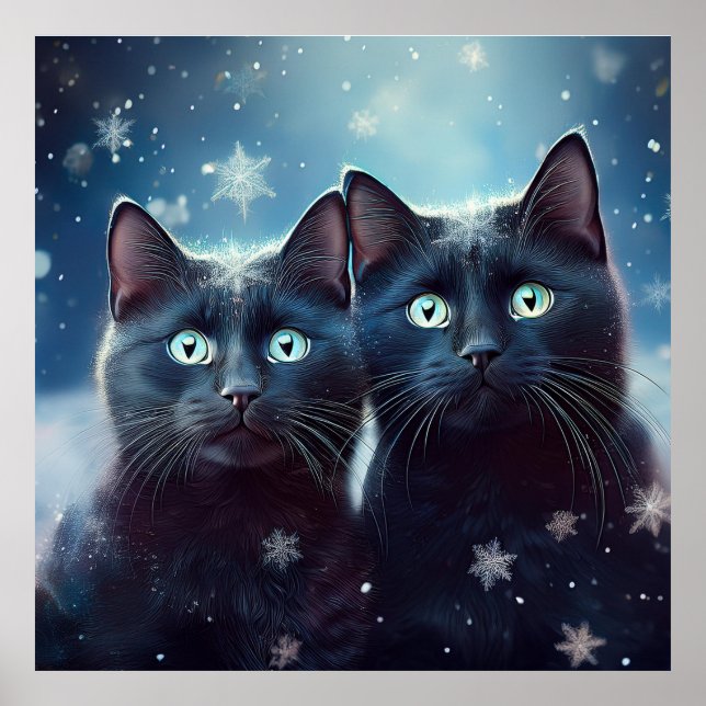 Póster Dos gatos negros que se nivelan (Frente)