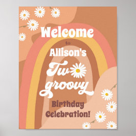 Póster Dos Groovy Bienvenida Retro Hippie Daisy Cumpleaño