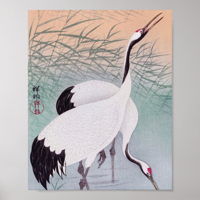 Póster Dos grúas vintage (Frente)