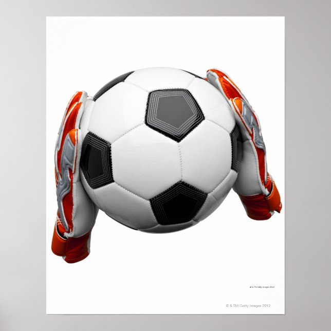 Póster Dos guantes porteros sujetando un futbol (Frente)