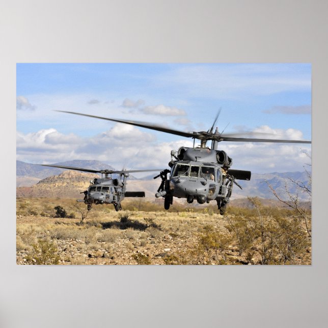 Póster Dos helicópteros HH-60 Pavehawk preparándose para  (Frente)