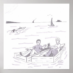 Póster Dos hombres cada uno en pequeñas barcas junto a ot
