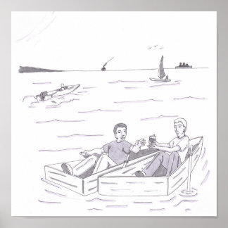 Póster Dos hombres cada uno en pequeñas barcas junto a ot