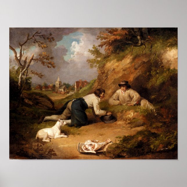 Póster Dos Hombres Cazando Conejos Con Su Perro (Frente)