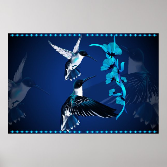 Póster Dos Hummingbirds-Yardsign azules (Frente)