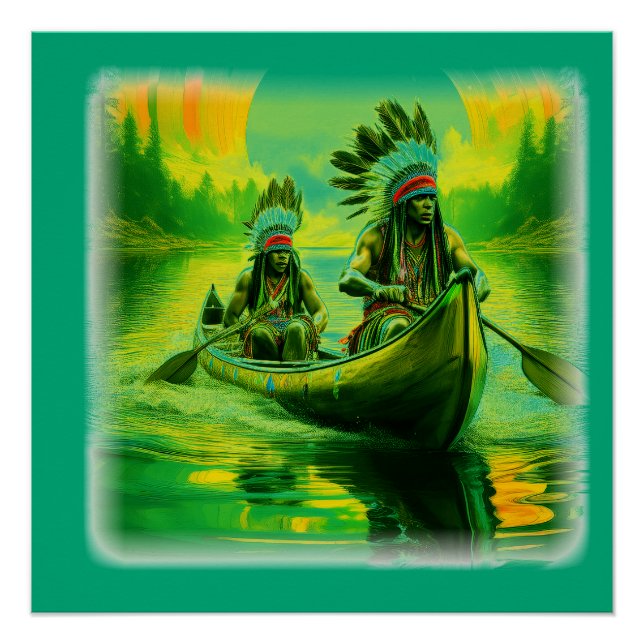Póster Dos Indios Están Remando En El Lago (Anverso)