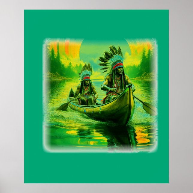 Póster Dos Indios Están Remando En El Lago (Frente)