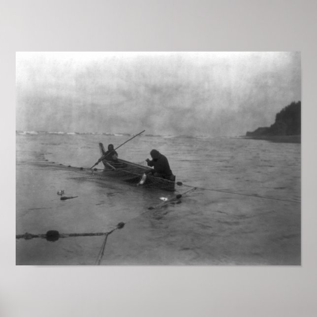 Póster Dos indios pescando en el lago Quinault en canoa (Frente)