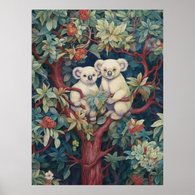 Póster Dos koalas sobre un árbol de encías (Frente)