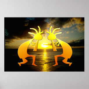 Póster Dos Kokopellis al atardecer