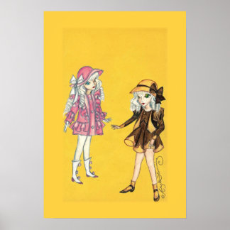 Póster Dos lindos chicas de moda con gorras