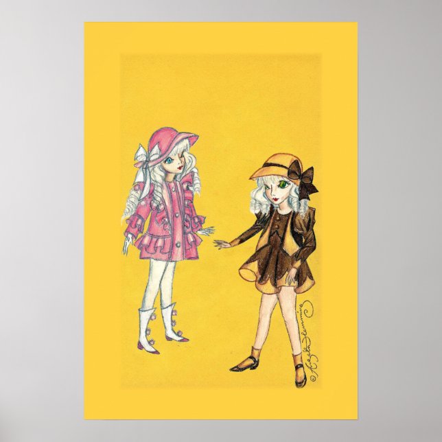 Póster Dos lindos chicas de moda con gorras (Frente)
