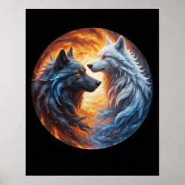 Póster Dos lobos yin yang diseño