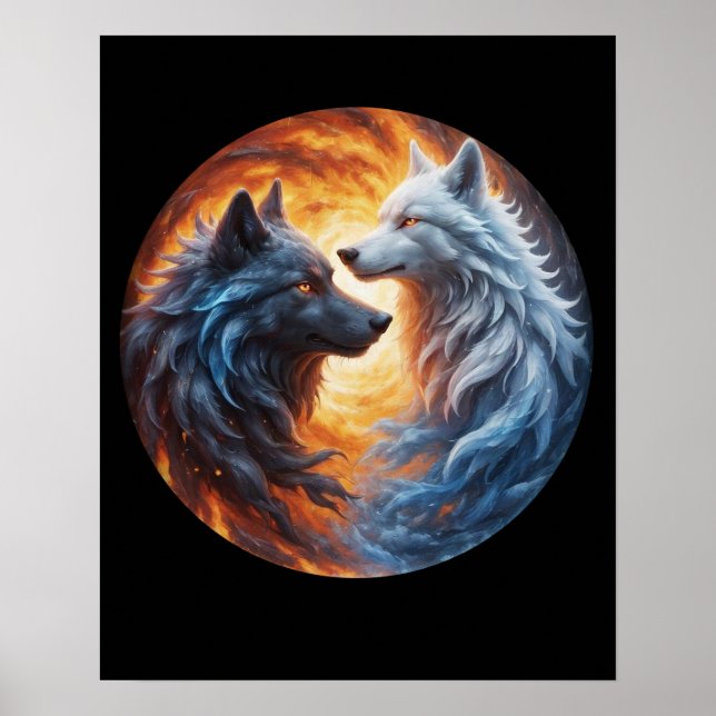 Póster Dos lobos yin yang diseño (Frente)