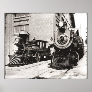 Póster Dos locomotoras de vapor