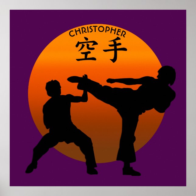 Póster Dos luchadores de karate con sol naciente (Frente)