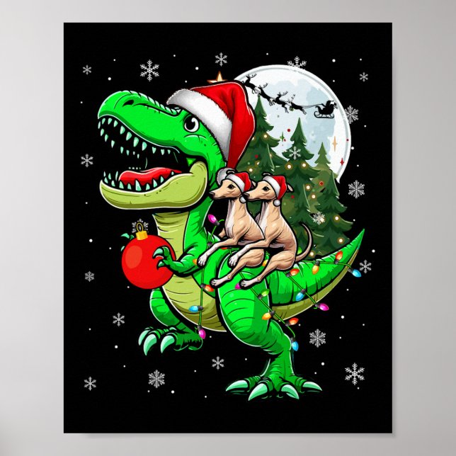 Póster Dos mascotas de Navidad viajando con renos T-rex n (Frente)