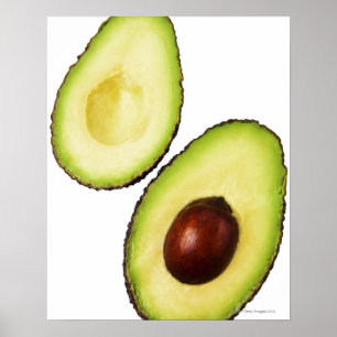 Póster Dos mitades de un aguacate, en blanco