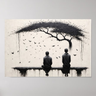 Póster Dos monjes contemplando la belleza del árbol y los