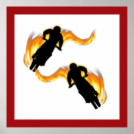 Póster Dos motos sucias en carretera con llamas