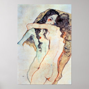 Póster Dos mujeres abrazando Egon Schiele