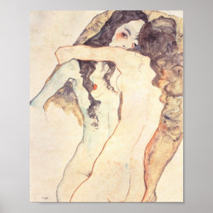 Póster Dos mujeres abrazando Egon Schiele